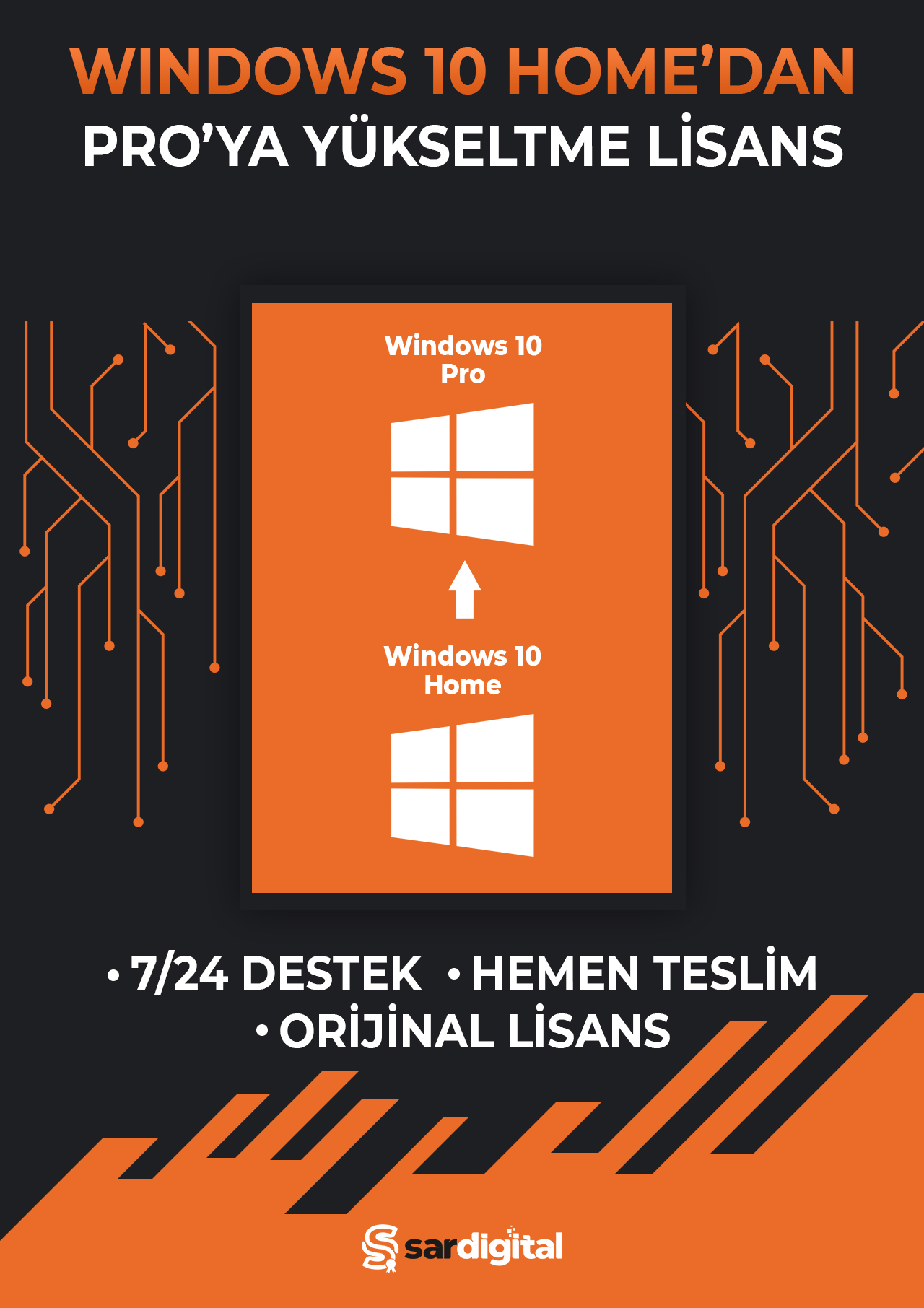 Windows 10 Home'dan Pro'ya Yükseltme Dijital Lisans Anahtarı